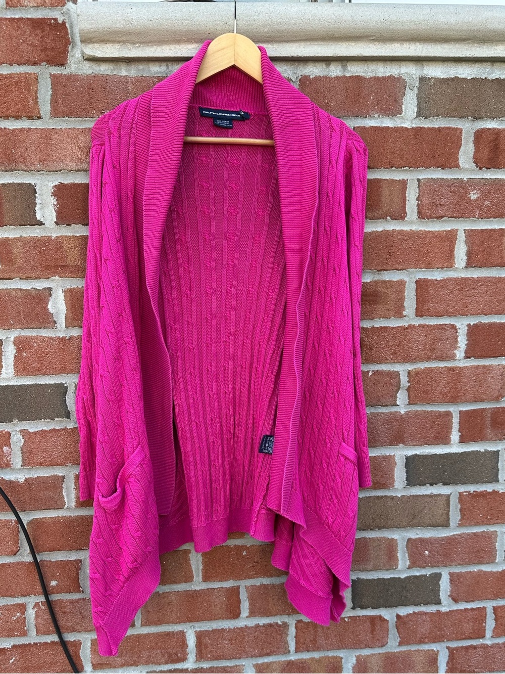 Ralph Lauren Sport Women’s Fuchsia Cable-Knit Shawl Collar Open Cardigan size S